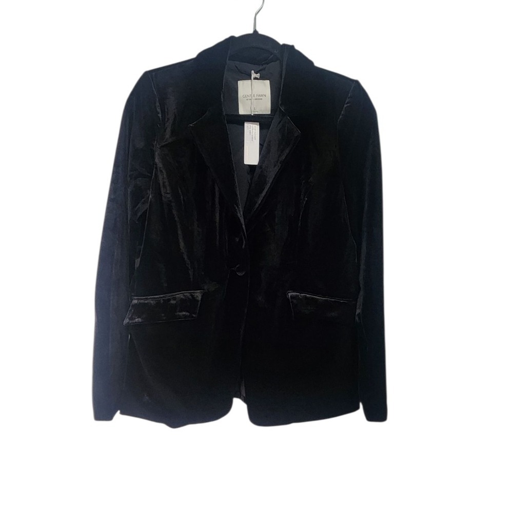 Gentle Fawn Black Velvet Blazer Jacket Womens‎ Size S Single Button Lined